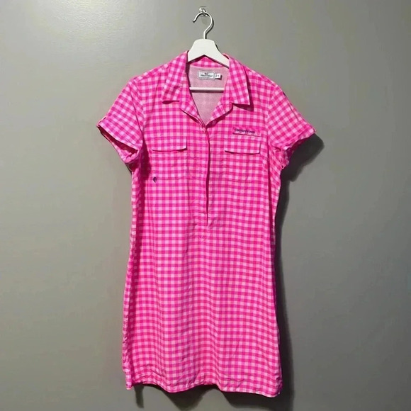 Vineyard Vines Gingham Performance Shirt  Dress Hot Pink - Picture 3 of 13
